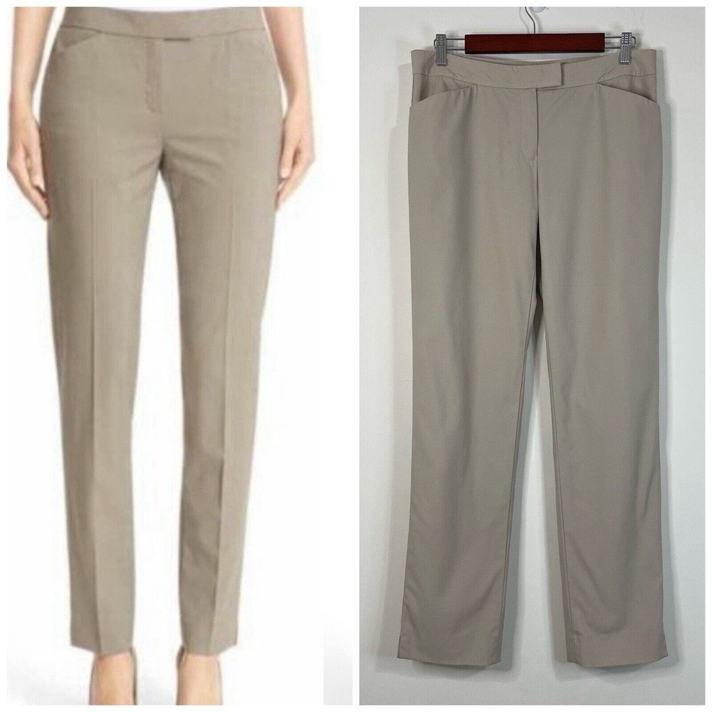 Lafayette 148 Irving Virgin Wool Pants Size 6 Beige Tapered Side-slit Stretch